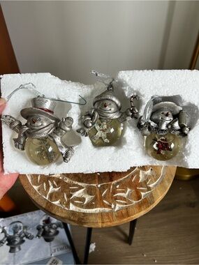 Towne Set of 3 Silver Snowman Ornaments with Clear Globe Bodies